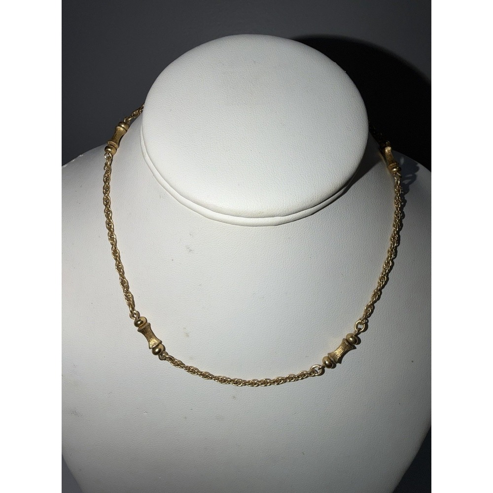 VINTAGE MONET BAMBOO Necklace Gold Tone Bead Choker Collar 1